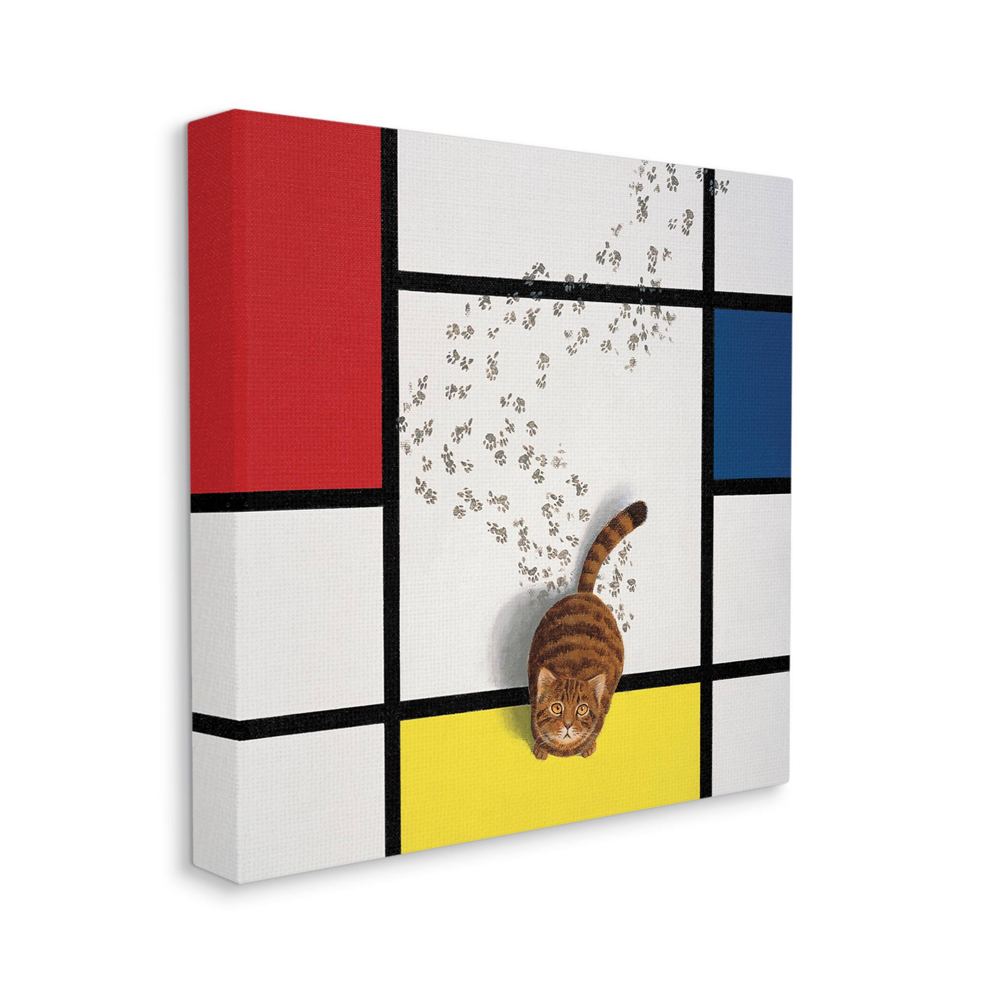 Stupell Industries Classical Mondrian Abstract Cat Painting Parody Canvas Wall Art